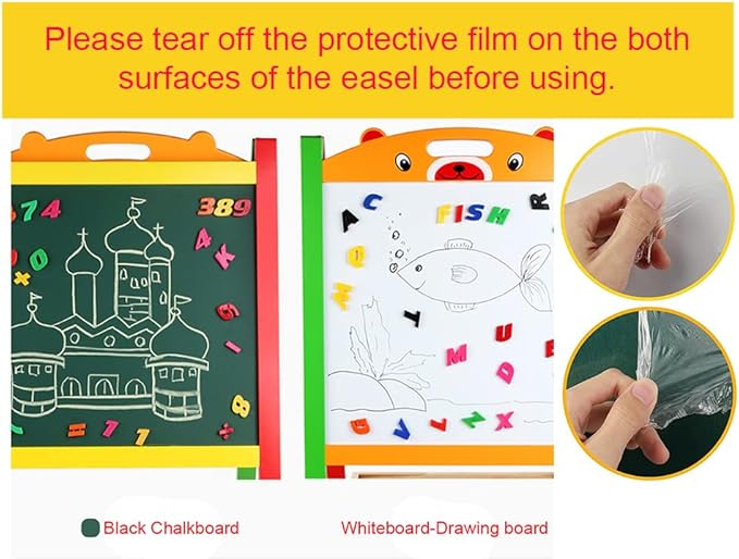 Wooden Art Easel for Kids (Double Sided) - Standing Whiteboard Chalkboard Small Toddler Toys - Includes ABC Numbers GD-023-N