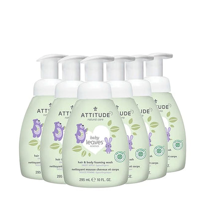 ATTITUDE 2-in-1 Hair and Body Foaming Baby Wash, EWG Verified Shampoo Soap 10 Fl 6)