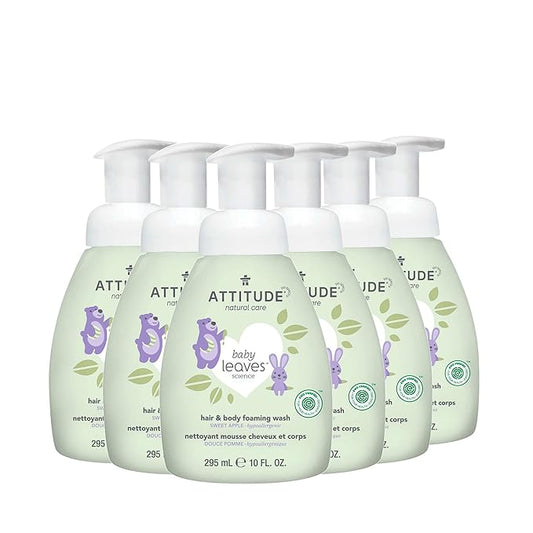 ATTITUDE 2-in-1 Hair and Body Foaming Baby Wash, EWG Verified Shampoo Soap 10 Fl 6)