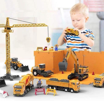 Construction Vehicles and Army Battle Site Set with Storage Container, 6 Vehicles