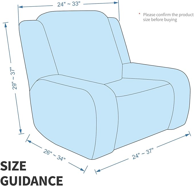 MAXIJIN Recliner Cover Slipcovers for Living Room 4 Pieces Stretch Jacquard Recliner Chair Cover Soft Fitted Recliner Protector with Elastic Bottom for Kids, Pets (Recliner, Black)