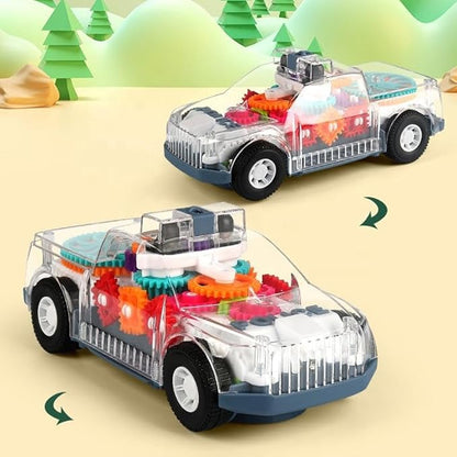 Nenekal Transparent Electric Police Car Gear Toy with Flashing Lights & Music, Automatically Changes Direction 3+, STEM