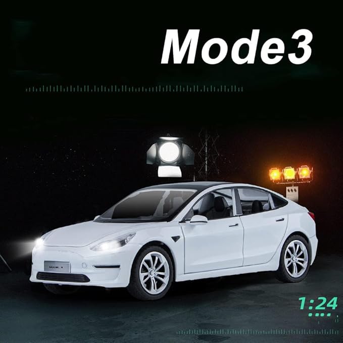 1:24 Scale Model 3 Alloy Car Model Diecast Toy Vehicles for Kids, Car Model Toy，Pull Back Alloy Car with Lights and Music Girls.(1:24 Model 3 -White)