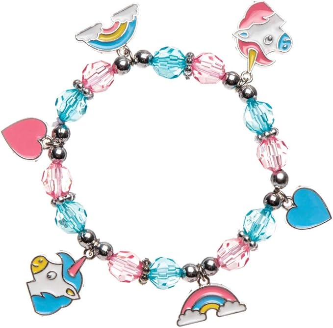 Baker Ross AW622 Unicorn Charm Bracelet Kits - Pack of 3, Make Your Own Colorful Bangle Charms, with Beads, Charms and Elastic Cord for Kids Arts and Crafts Activities