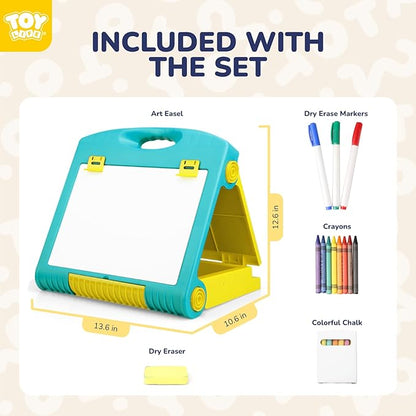 TOY Life Tabletop Easel for Kids Art Easel for Kids 3 4 5 Toddler Art Easel Board for Kids Chalkboard White Board for Kids Easel Set Dry Erase Board Portable Desktop Easel Painting Easel for Kids