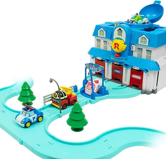 Robocar POLI Exclusive, Race Track Set with 4 Collectible Emergency Rescue Team Vehicles 1-5 Boys