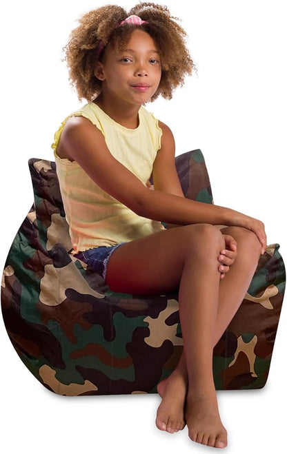 Posh Creations Structured Comfy Bean Bag Chair for Gaming, Reading and Watching TV, Newport Chair, Nylon - Camo Green
