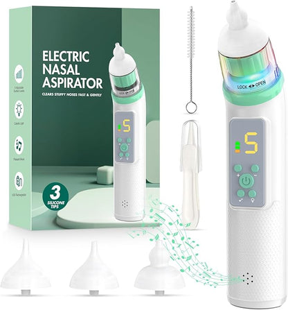 Nasal Aspirator for Baby, Electric Baby Nose Sucker with Adjustable 5 Levels Suction 3 Tips,