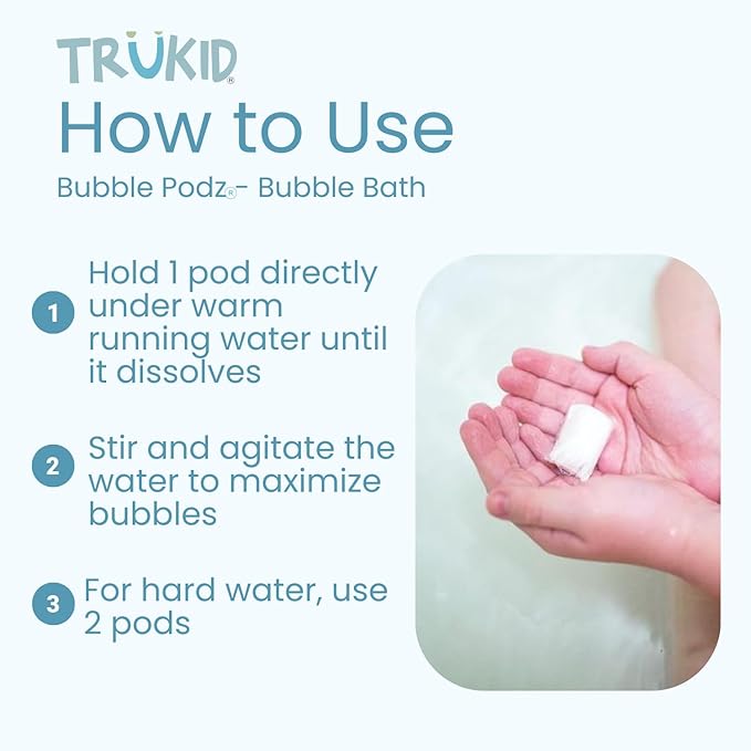 TruKid Bubble Podz Bubble Bath for Baby & Kids, NEA-Accepted for Eczema 7 for (10 Podz)