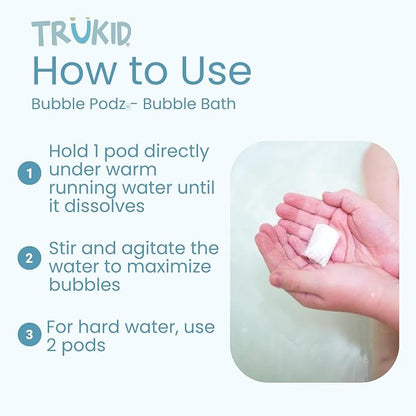 TruKid Bubble Podz Bubble Bath for Baby & Kids, NEA-Accepted for Eczema 7 for (10 Podz)