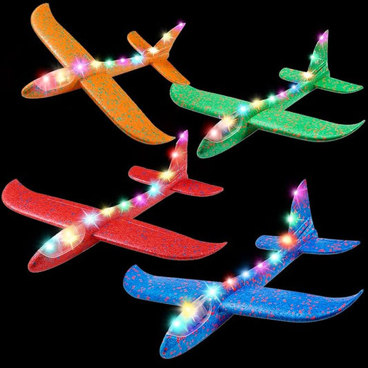 MIMIDOU 4 Pack Flashing Glider Plane, Illuminated colored led lights can play at night 2 flight