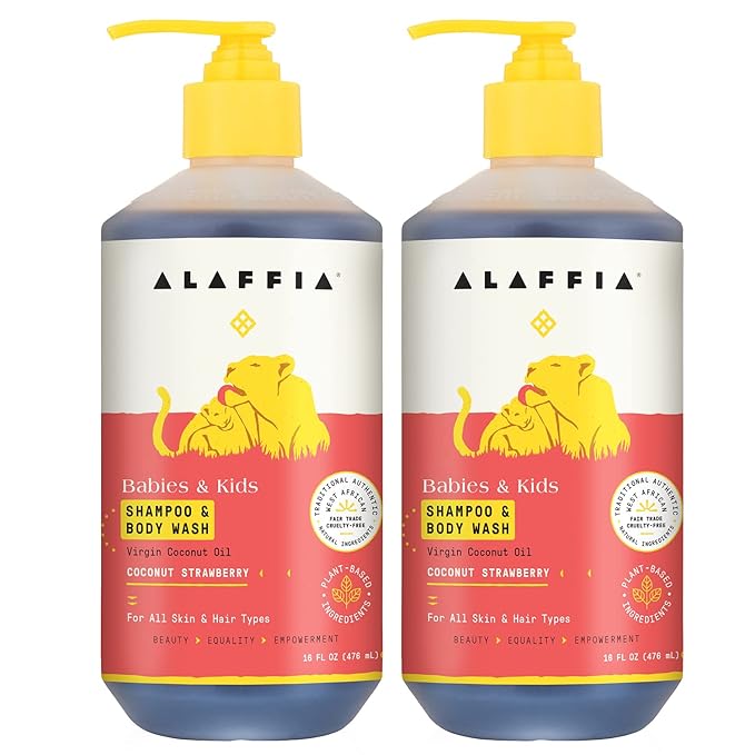 Alaffia Babies and Kids Shampoo and Body Wash, Gentle and Calming Support for Soft Hair and Skin with Shea Butter 2 Pack 16 Fl