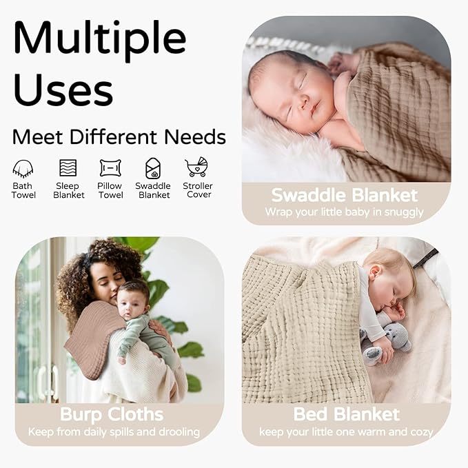 Yoofoss Hooded Baby Towels for Newborn 2 Pack 100% Muslin Cotton Baby Bath Towel with Hood for Babies, Infant, Toddler and Kids, Large 32x32Inch, Soft and Absorbent Newborn Essential