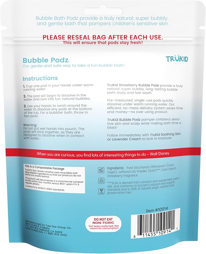 TruKid Bubble Podz Bubble Bath for Baby & Kids, Gentle Refreshing Bath Bomb for Sensitive Skin 7 for (60 Podz)