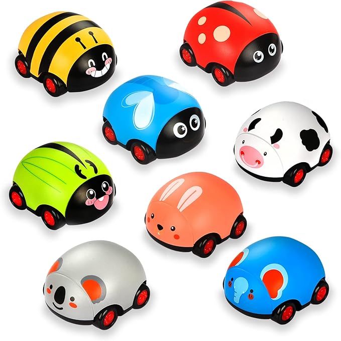 8 Pieces Animals Pull Back Cars Toys, Animals Shape Friction Powered Push and Go Back and Forth Vehicle