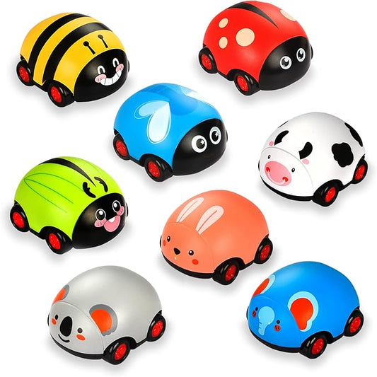 8 Pieces Animals Pull Back Cars Toys, Animals Shape Friction Powered Push and Go Back and Forth Vehicle
