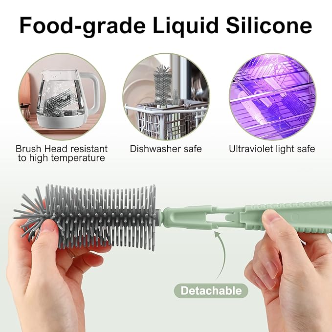 6 in 1 Bottle Cleaner Brush Set with Travel Bottle Drying Racks,360° Cleaning Baby Bottle Brush