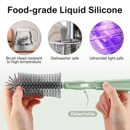 6 in 1 Bottle Cleaner Brush Set with Travel Bottle Drying Racks,360° Cleaning Baby Bottle Brush