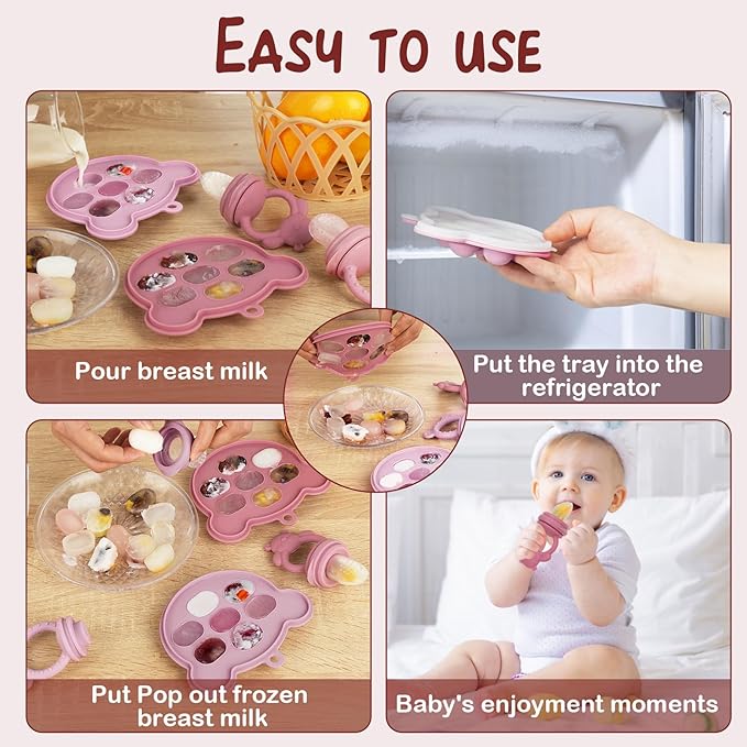 Baby Breastmilk Popsicle Molds & Baby Fruit Feeder (6 Pack), WAJIAYON Baby Food Freezer Tray Storage Containers