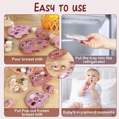 Baby Breastmilk Popsicle Molds & Baby Fruit Feeder (6 Pack), WAJIAYON Baby Food Freezer Tray Storage Containers