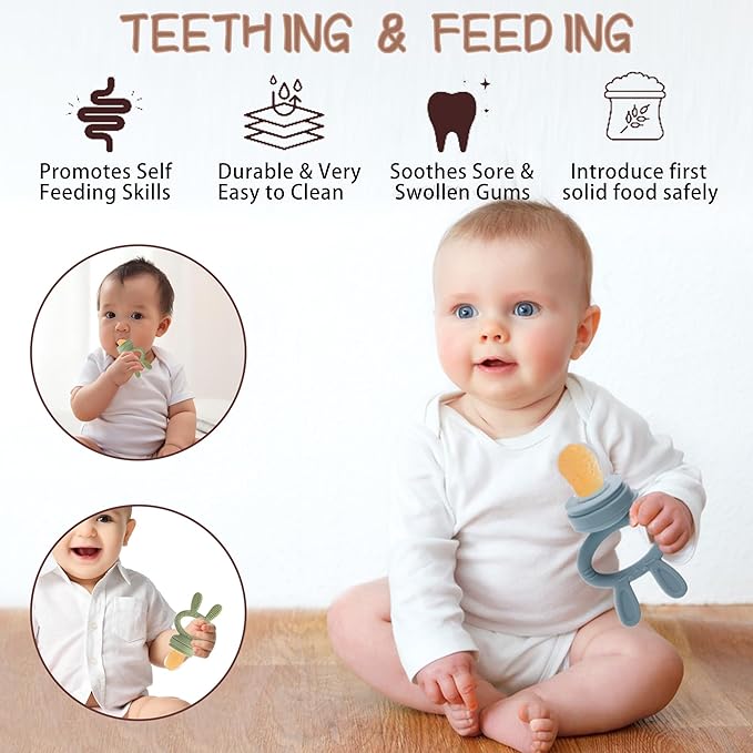 WAJIAYON Baby Breastmilk Popsicle Molds & Baby Fruit Feeder (4 Pack), Baby Food Freezer Tray Storage Containers