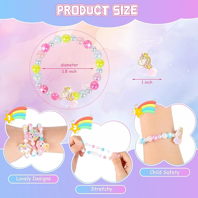 Valentines Day Gifts for Kids Classroom,Unicorn Valentines Cards for Kids School Girls, Princess Valentines Cards and Charm Bracelet, Mermaid Valentines Cards,Valentine Party Favors - 24 Packs