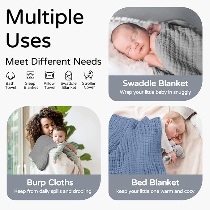 Yoofoss Hooded Baby Towels for Newborn 2 Pack 100% Muslin Cotton Baby Bath Towel with Hood for Babies, Infant, Toddler and Kids, Large 32x32Inch, Soft and Absorbent Newborn Essential