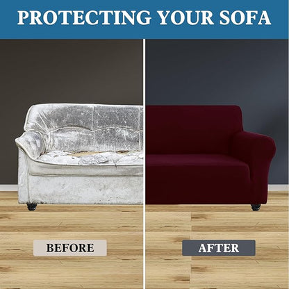 100% Waterproof Jacquard Fabric Couch Cover, Dual Layer with TPU Film, Leakproof High Elasticity Non-Slip Washable Furniture Protector for Pets, Dogs, Cats and Kids (Chair,Wine)
