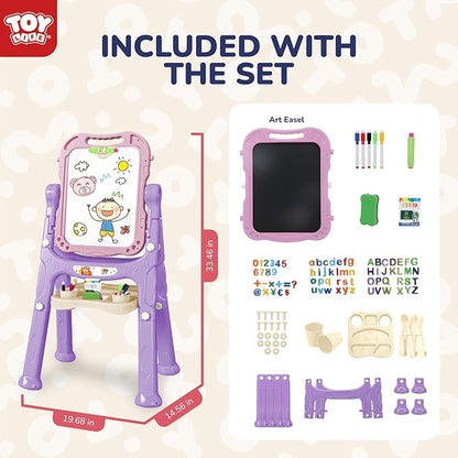 TOY Life Easel for Kids Art Easel for Toddler Easel - 4in1 Double-Sided Large Magnetic Board Kids Chalkboard Easel Drawing White Board for Kids Magnetic Letters & Numbers Pink Easel for Girls