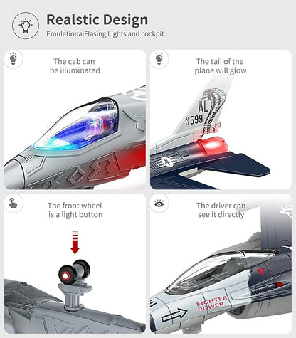 Geyiie Airplane Toys for Kids, Army Fighter Jet Diecast Plane Toys Helicopter for Boys Grils 3-8 gifts