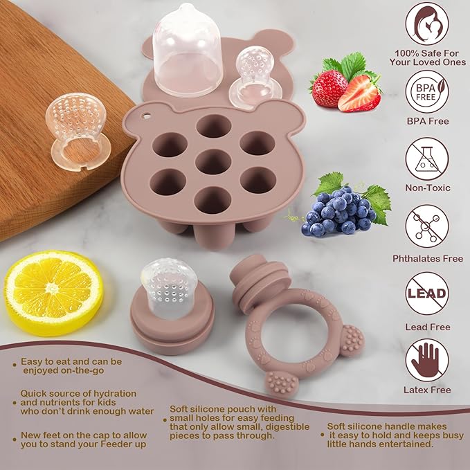 Baby Breastmilk Popsicle Molds & Baby Fruit Feeder (3 Pack), WAJIAYON Baby Food Freezer Tray Storage Containers