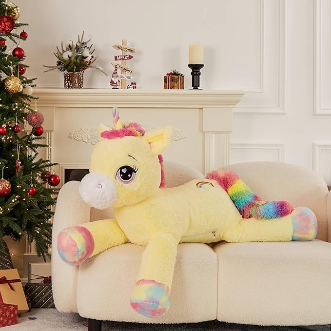 Tezituor 43 inch Unicorn Stuffed Animals, Large Unicorn Plush Pillow for Boys Girls, Soft Plush Toys for Kids, Christmas, Birthday, Valentine's (Yellow)