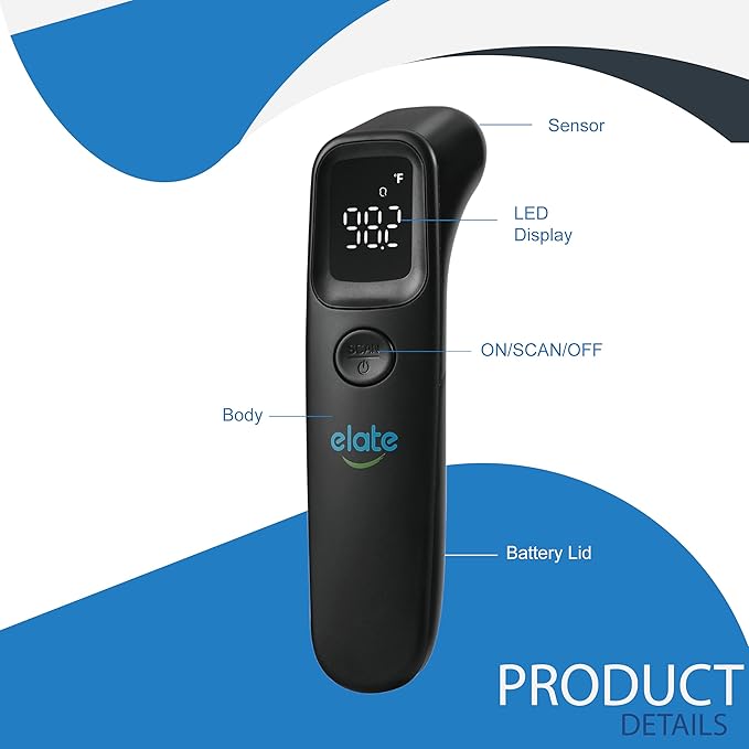 Elate Non-Contact Forehead Thermometer for Adults and Kids, No-Touch Digital Baby Thermometer for Infants/Newborns