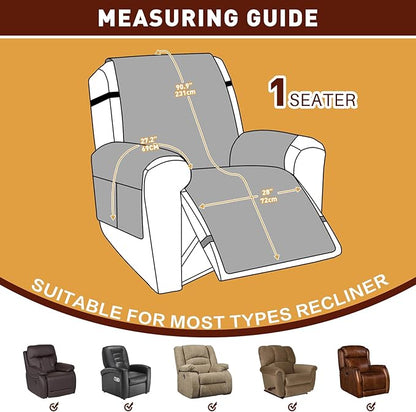 XINEAGE 100% Waterproof Recliner Chair Cover, Non Slip Covers for Recliner Chair with Pocket, Washable Dog Recliner Couch Cover with Elastic Straps (Light Gray, 28")