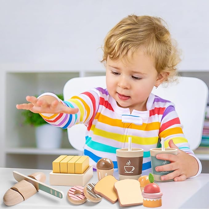 Wooden Toy Food Set, Kids Kitchen, Toy Food Set - Pretend Food Wooden Toys, Velcro Food Cuts, Toys for Kids Ages 3 and Up.