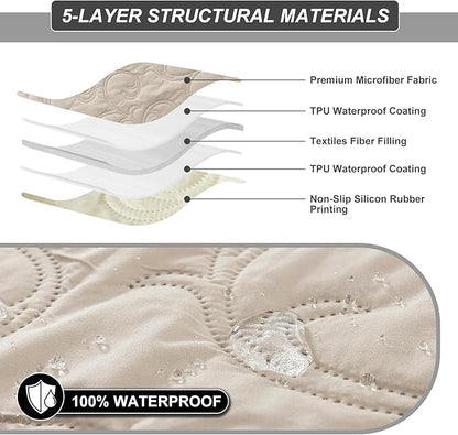 100% Waterproof Recliner Chair Cover, Recliner Chair Covers for Reclining Chair, Non-Slip Fabric Recliner Couch Cover for Living Room, for Pets Kids Protector, Washable (Beige, 23"Recliner Chair)