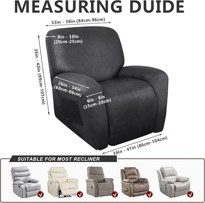 Leather Look Recliner Chair Covers Stay in Place 4-Piece Lazy Boy Recliner Slipcovers for Reclining Chair Furniture Protector Spandex Fabric Washable (X-Large, Dark Gray)