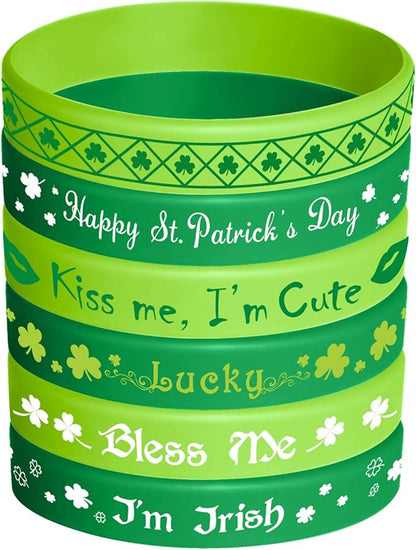 TUPARKA St. Patrick's Day Rubber Wristbands Silicone Shamrock Irish Wristband Bracelet for Party Favors Kids School Gifts Supplies, 36 Pcs 6 Styles