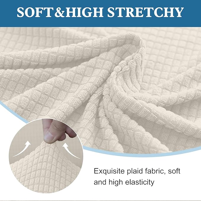 100% Waterproof Jacquard Fabric Couch Cover, Dual Layer with TPU Film, Leakproof High Elasticity Non-Slip Washable Furniture Protector for Pets, Dogs, Cats and Kids (Chair,Beige)