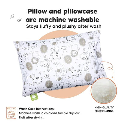 Toddler Pillow with Pillowcase - 13x18 My Little Dreamy Pillow, Organic Cotton Toddler Pillows for Sleeping, Kids Pillow,Travel Pillows,Mini Pillow,Nursery Pillow,Toddler Bed Pillow (KeaSafari)