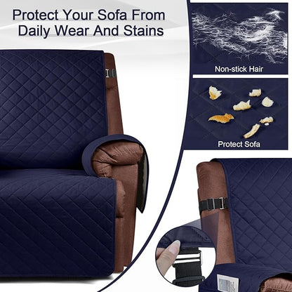 KinCam 100% Waterproof Recliner Chair Cover, Reclining Couch Covers for Pets, Dogs, Recliner Couch Slipcover Furniture Protector with Elastic Straps for Kids(23.6", Dark Blue)