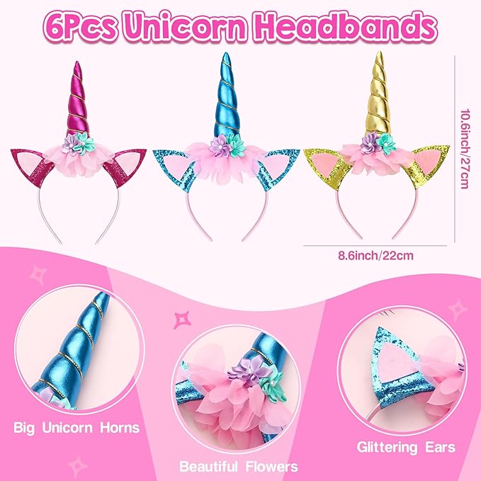 Winrayk Unicorn Party Favors Birthday Supplies for Girls Unicorn Wing Headband Bracelet Kids Unicorn Costume Halloween Princess Dress Up Gift Goodie Bag Stuffers Unicorn Birthday Party Favors Supplies