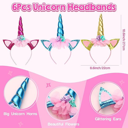 Winrayk Unicorn Party Favors Birthday Supplies for Girls Unicorn Wing Headband Bracelet Kids Unicorn Costume Halloween Princess Dress Up Gift Goodie Bag Stuffers Unicorn Birthday Party Favors Supplies