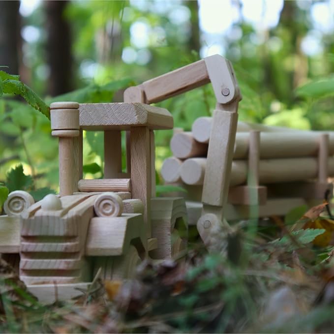 Wooden Logging Tractor Toy with Realistic Shape, Wooden Toy Truck with Trail & Cargo - Eco-Friendly Wood Toy for Kids Age 3 Years Old - Preschool Educational Game