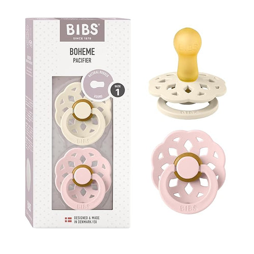 BIBS Pacifiers - Boheme Collection | BPA-Free Baby Pacifier 2 Ivory/Blossom 0-6 Months
