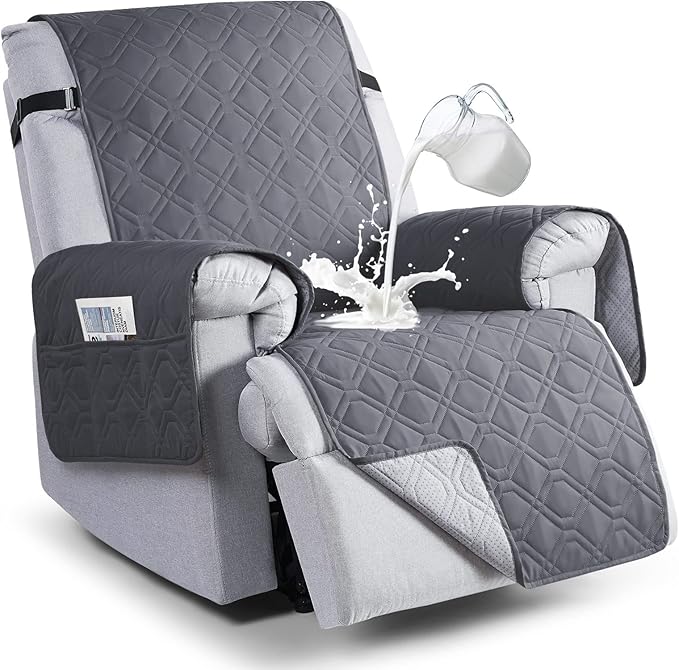 VANSOFY 100% Waterproof Recliner Chair Covers, Recliner Cover Non-Slip Dog Chair Cover Furniture Protector Washable Slipcover with Pocket, Elastic Straps for Pets, Dogs(Dark Gray, 30")