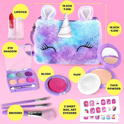 ULOVEME Kids Real Makeup Kit for Little Girls - Real, Non Toxic, Washable Make Up Toy - Umicorn Toys Gift for 3 4 5 6 7 8 9 10 12 Years Old Girls Birthday
