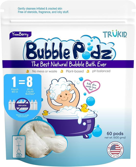 TruKid Bubble Podz Bubble Bath for Baby & Kids, Gentle Refreshing Bath Bomb for Sensitive Skin 7 for (60 Podz)