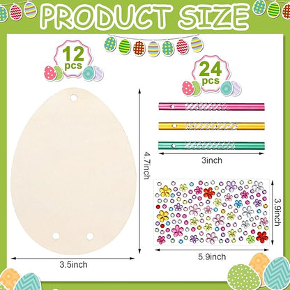 Wenqik 12 Sets Easter Wind Chimes Craft for Kids DIY Coloring Wooden Easter Craft Kits Paintable Unfinished Egg Hanging Ornament Crafts for Girls Boys Spring Party School Decor