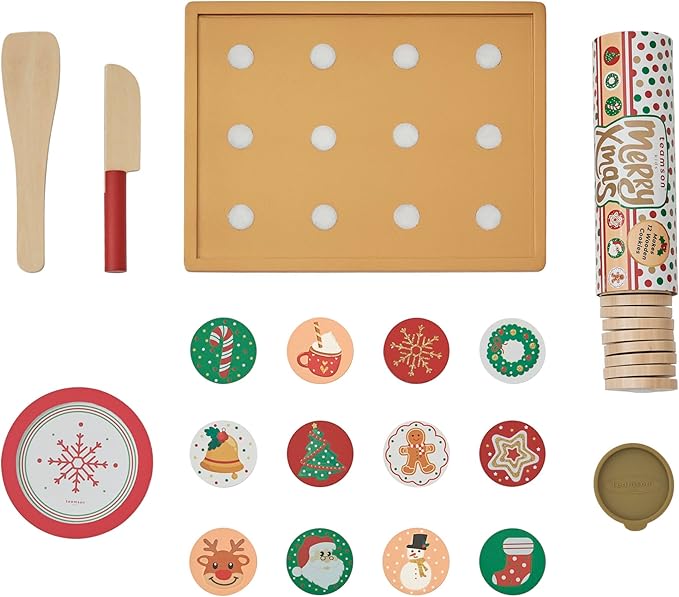 Teamson Kids Cuttable Christmas Cookie Play Wooden Food Set with Sliceable Cookies, Decorations, and Cookie Sheet - for 3 yrs. and up - Multi